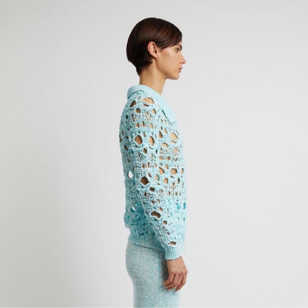 BNWOT CHRISTOPHER ESBER Crochet Button Up Blue Cardigan Size Small - Picture 3 of 4